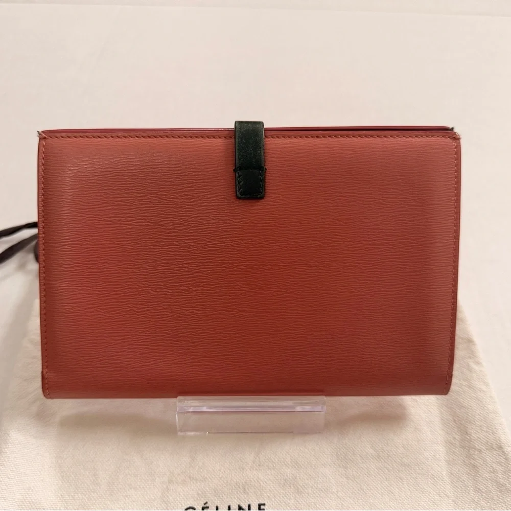 Celine Large Multifunction Leather Wallet in Rich Pink With Green Strap - Picture 2 of 10